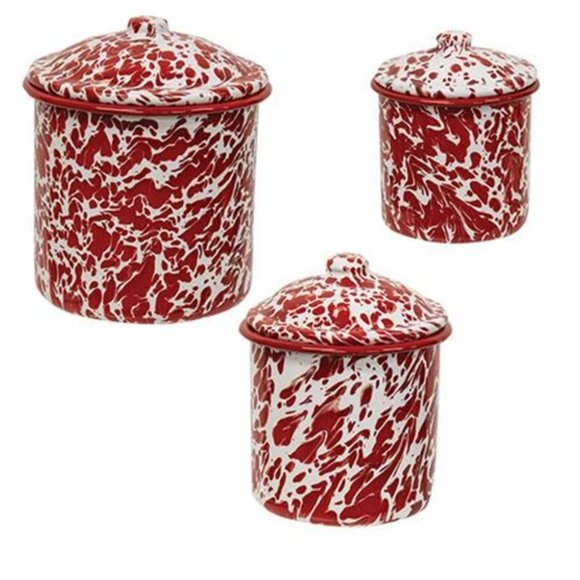 NWT 3/Set Red Splatter Enamel Canister Set - Picture 2 of 5
